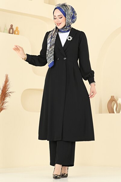 ModaMerve Kruvaze Yaka Krep Takım 6223BSK463-MS Siyah