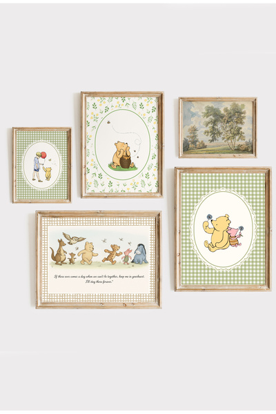 Kids Vintage Çerçeveli Winnie the Pooh Poster Seti – 5 Parça