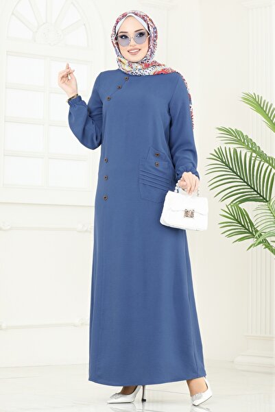 ModaMerve Aksesuar Düğmeli Aerobin Elbise 9011S324-MS İndigo
