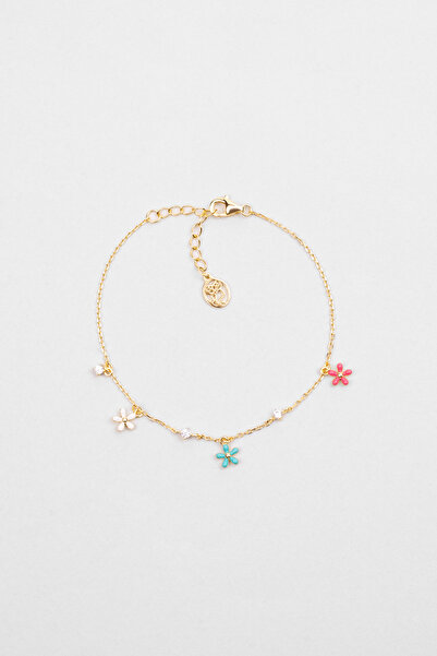 So CHIC... Marsilya Çiçeği 18 Ayar Sarı Altın Kaplama 19 Cm Gümüş Bileklik