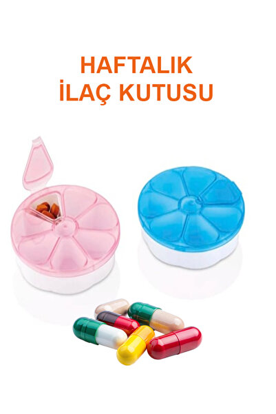 eneci RENKLİ YUVARLAK PLASTİK MAVİ-PEMBE HAFTALIK İLAÇ KUTUSU
