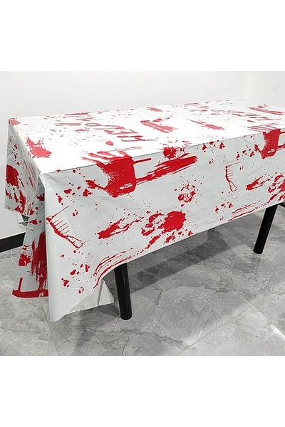 Teo Tablecloth, , Foil, Halloween Print - Help Me, 137 x 274 cm, White/Red