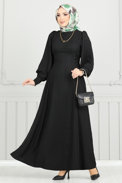 ModaMerve Side Lace Hijab Dress 5962Bsk463-Ms Black