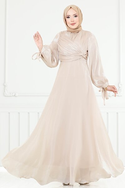 ModaMerve Manşeti Bağcıklı Organze Abiye 6220BSK463-MS Taş