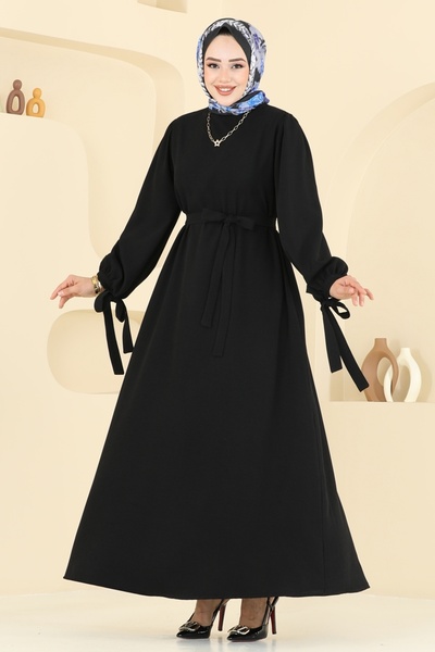 ModaMerve Cuff Lace Hijab Dress 7121Bg354-Ms Black