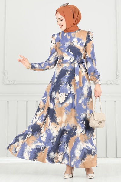 ModaMerve Patterned Dress with Elastic Cuffs 9034S324-Ms Vision