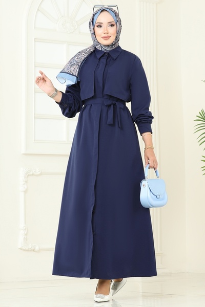 ModaMerve Bolero Detail Dress Ferace 7010Uz662-Ms Navy