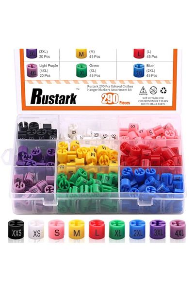 Generic Rustark 290 Pcs Colored Clothes Hanger Markers Assortment kit- 9 Sizes (XXS - 4XL) Color-Coding Gar