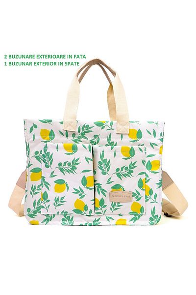 Teo Handbag/Shoulder Bag, Multifunctional, , Snap Closure, Lemon Print, Textile Material, 33.5 x