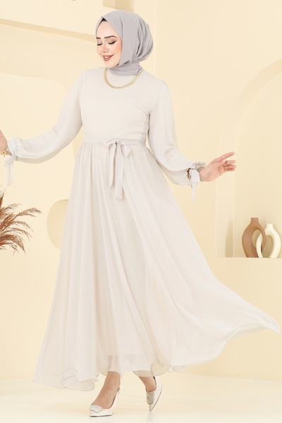 ModaMerve Manşeti Bağcıklı Abiye Elbise 6217BSK463-MS Taş