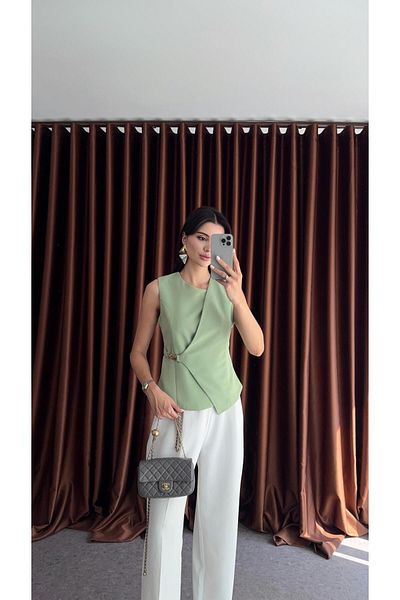 HAZELANNA Pistachio Green Vest with Gold Hooks