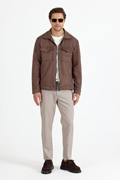 GEIO ERKEK REGULAR FİT YAKALI FERMUARLI ASTARLI NUBUK CEKET/MONT