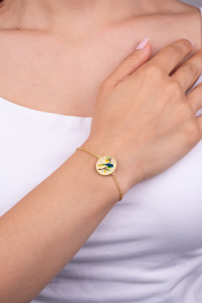 So CHIC... Serenat Kuşu 18 Ayar Sarı Altın Kaplama 19 Cm Gümüş Bileklik