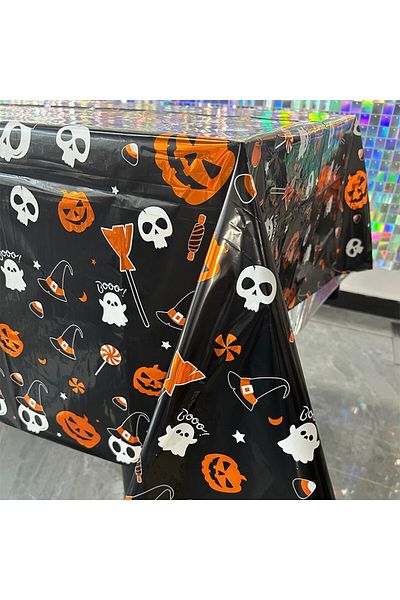 Teo Tablecloth, , Foil, Halloween Print - Boo, 137 x 183 cm, Black