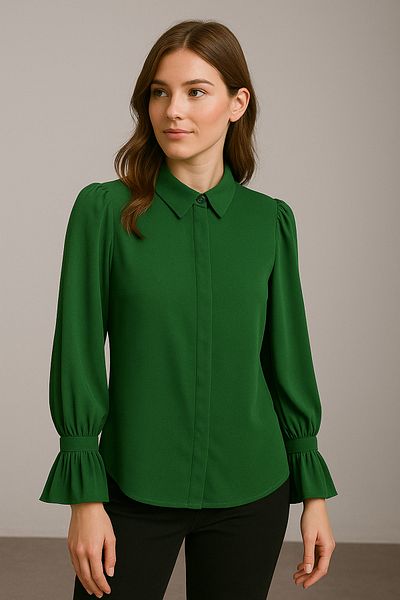 Noi Belis Emerald Green Spanish Sleeve Woven Shirt Ss25Go0009