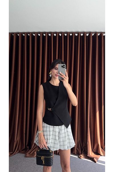 HAZELANNA Black Vest with Gold Hooks