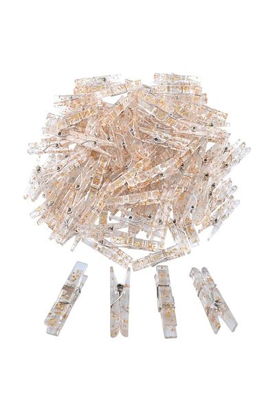 Generic Aylifu Mini Clothespins, 100 Pieces Clear Plastic Gold Glittered Utility Paper Clip, Photo Paper Pe