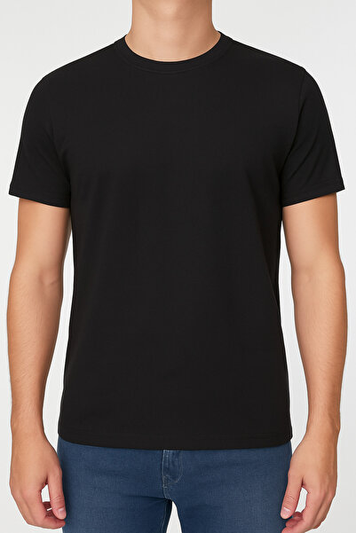 Yıldız Çamaşır Tricou negru de bază pentru bărbați, din bumbac, cu croială co...