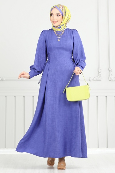 ModaMerve Side Lace Hijab Dress 5962Bsk463-Ms Dark Indigo