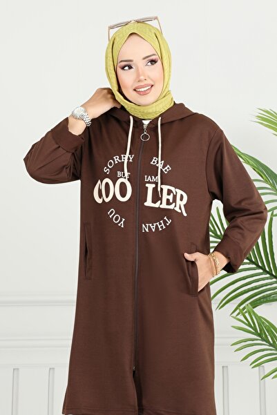 ModaMerve Yazı Baskılı Spor Takım 6037UZ662-MS Kahve