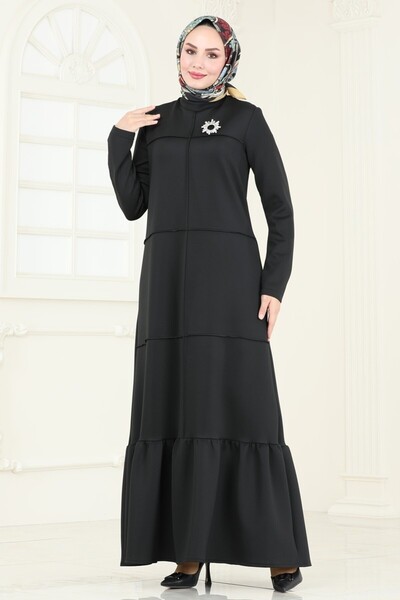 ModaMerve Rib Detailed Scuba Dress 5635Edf311-Ms Black