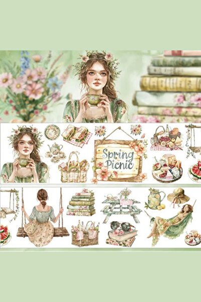 Mona Craftist Şeffaf Bahar Çiçek Kız Tema Pet Bant Rulo 6cmx2m Scrapbook Bull...