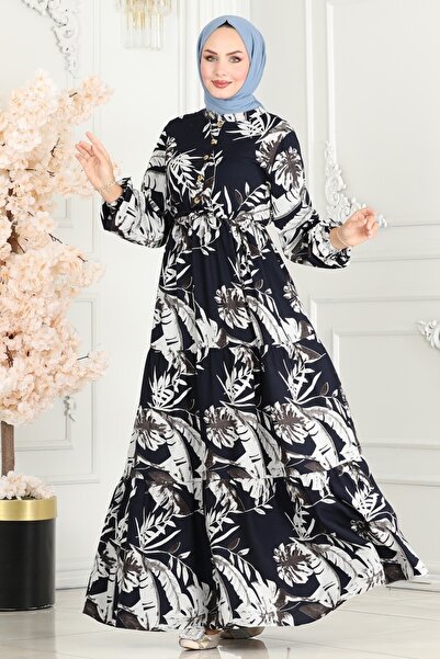 ModaMerve Tunneled Viscose Dress 7119Bg354-Ms Navy