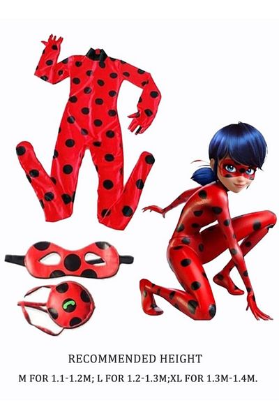 Generic 3-Piece Miraculous Ladybug Costume for Kids with Eye Mask and Bag