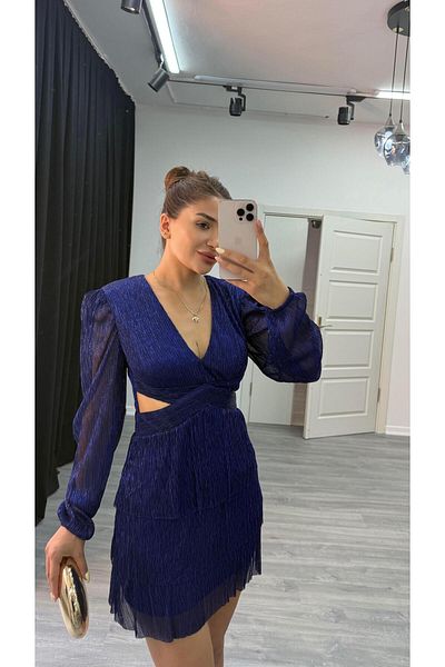 Daves Low Waist Glitter Fabric Evening Dress