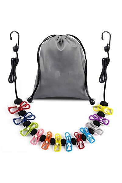 Generic حبل غسيل محمول للسفر من تزوييق، 12 مشبكًا ملونًا وحقيبة، حبل غسيل مرن...