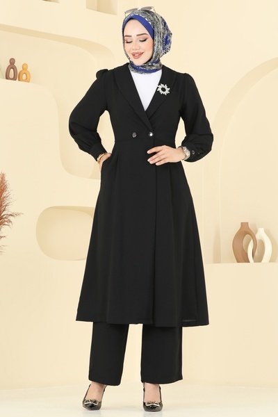 ModaMerve Kruvaze Yaka Krep Takım 6223BSK463-MS Siyah