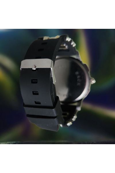 OEM Ceas bărbătesc, mecanism cu cuarț, afișaj analogic, curea din silicon negru cu detalii argintii