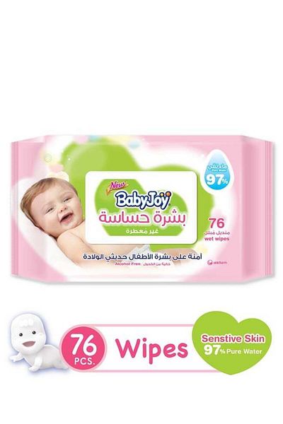 BabyJoy Sensitive Skin Wet Wipes, Unscented, 76 Wipes