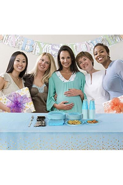 Teo Tablecloth, Foil, Gold Stars Print, Waterproof, 137 x 274 cm, Blue