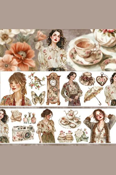 Mona Craftist Şeffaf Vintage Kız Tema Pet Bant Rulo 6cmx2m Scrapbook Bullet J...