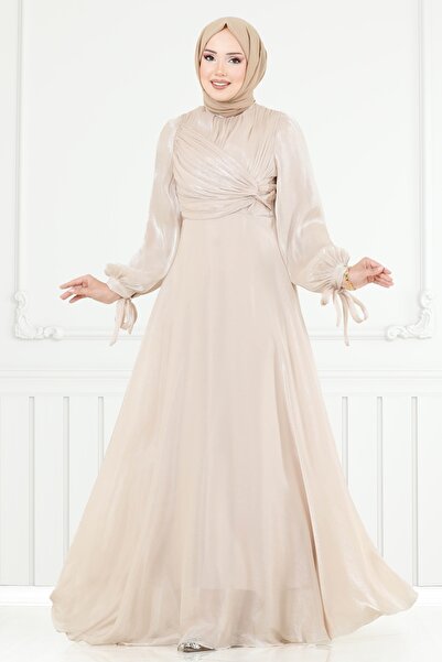 ModaMerve Manşeti Bağcıklı Organze Abiye 6220BSK463-MS Taş