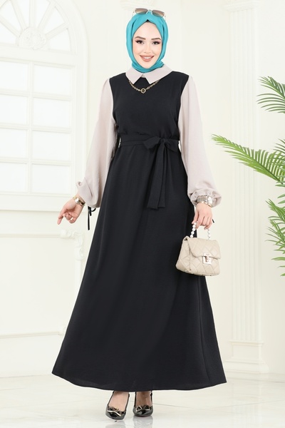 ModaMerve Aerobin Dress with Sleeves Lace-Up 555S324-Ms Black