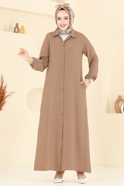 ModaMerve Önden Düğmeli Tesettür Ferace 6017UZ662-MS Koyu Vizyon