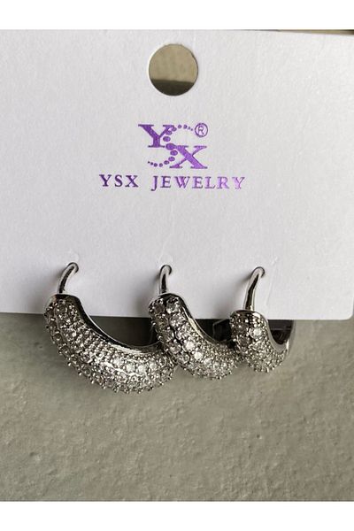 Brethils Ysx Zircon Stone Full Round Earring Set Tarnish Free Guaranteed Billed 925S Plated