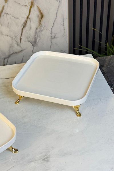 MAY HOME Porcelain Square Footed Presentation Plate