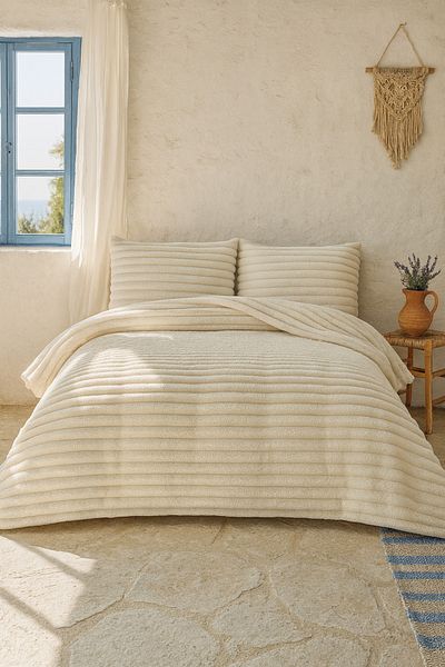 Evimcim Double Bedspread Set 230X250 cm + 2 Pillowcases 50X70 cm Soft and Stylish Textured
