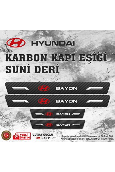 ototime Hyundai Bayon Uyumlu Deri Karbon Kapı Eşiği Koruyucu Bant 4 adet
