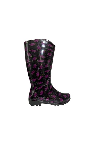 Emek Women's Purple-Black Patterned Garden Rain Boots Emk2036-97