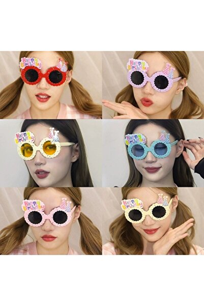 Flippy Decorative Party Glasses, ABS, Unisex, 'Happy Birthday' Model, 13.5 x 8.5 cm, Beige with Yell