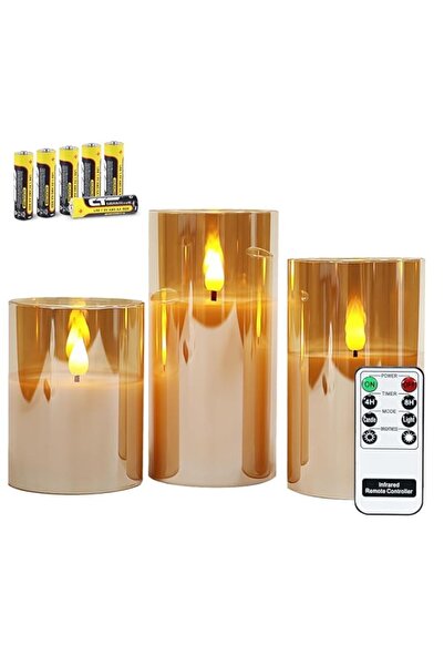 Generic Rhytsing Gold Glass Battery Operated Candles with Remote, Flameless L...