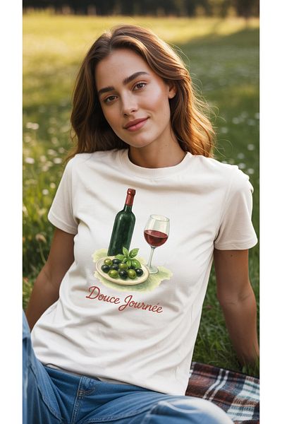 swOzz White Cotton Women's T-Shirt – Wine & Olive Watercolor Print |   Summer Regular Fit Special Design