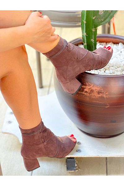 irmona Smile Brown Cowhide Suede Lace-Up 5 cm Heeled Summer Boots