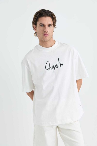 Saw Chaplin Appliqued Oversize Brown Tshirt 4778