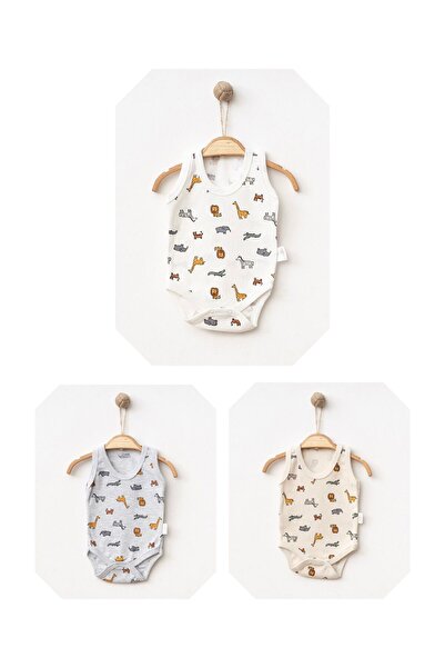 Nayinom 100% Cotton 3-Piece Baby Bodysuit Set with Animal Print - Soft Fabric -