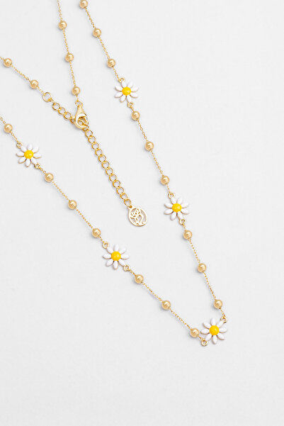 So CHIC... Kyoto Papatyası 18 Ayar Sarı Altın Kaplama 55 Cm Gümüş Kolye